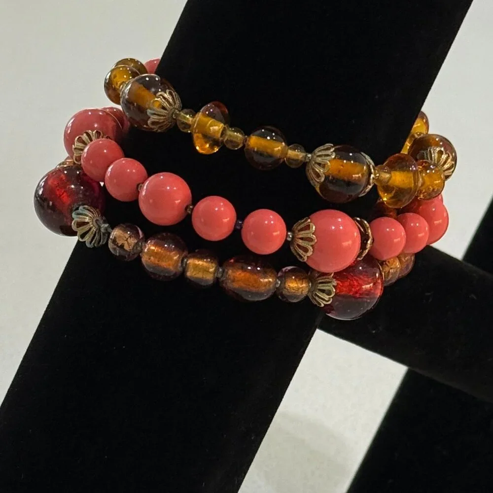Retro Vintage Memory Wire Bead Bracelet - Picture 3 of 5